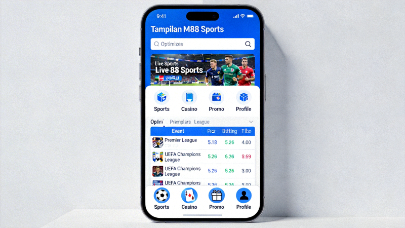 Tampilan M88 Sports yang dioptimalkan untuk perangkat mobile dengan navigasi yang mudah